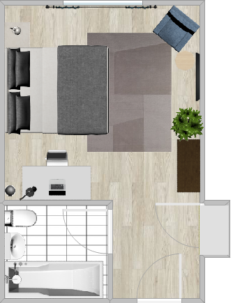 Floor plan for 1 bed, 1 bath, 240 sqft